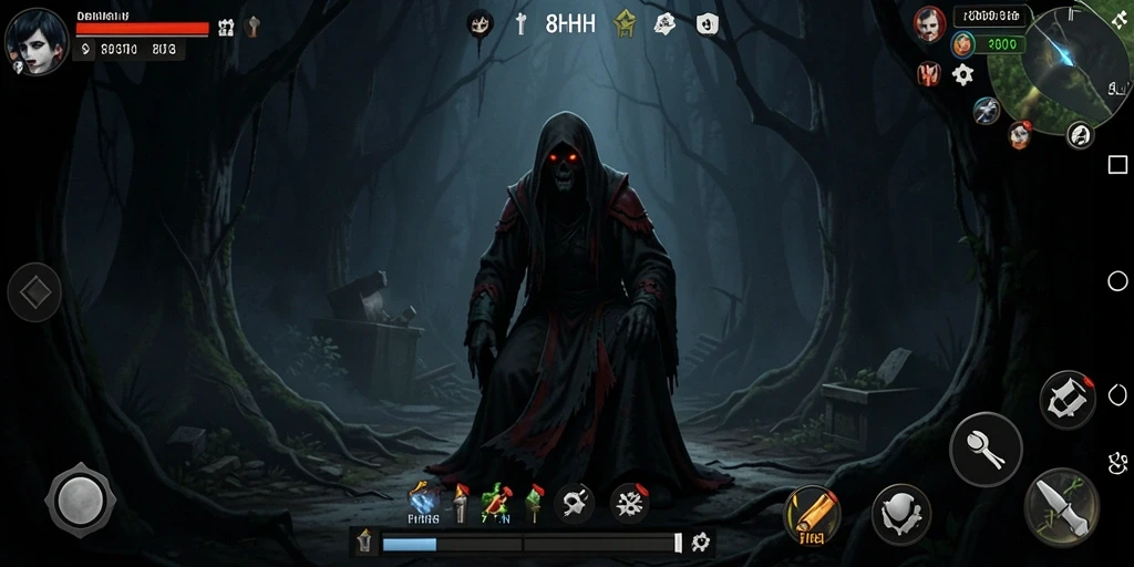 Screenshot gameplay menampilkan suasana horor yang menegangkan dan mencekam.