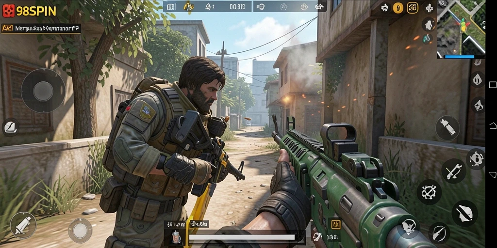 Tampilan gameplay mendebarkan di 98SPIN dengan aksi tembak-menembak yang intens.