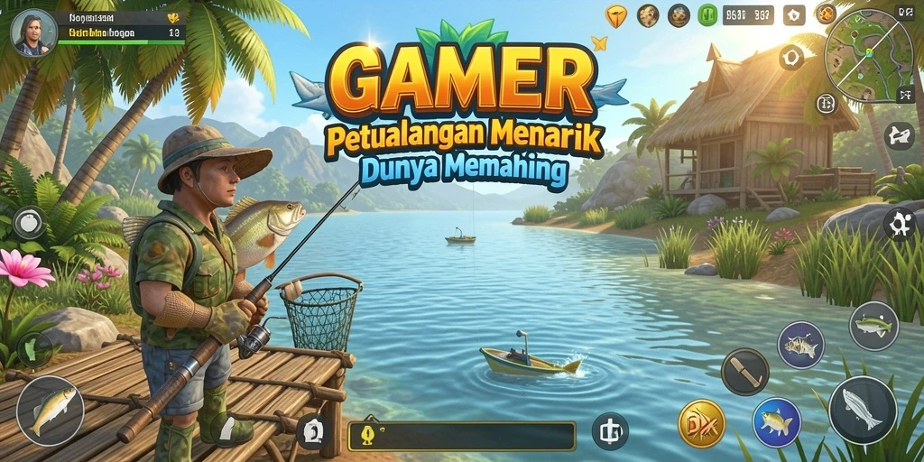 Tampilan gameplay GAMERP yang menarik saat memancing ikan.