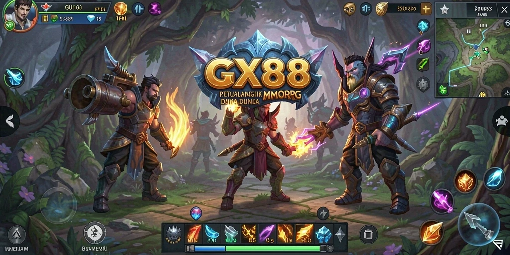 Gameplay seru GX88 dengan petualangan dan pertempuran menarik.