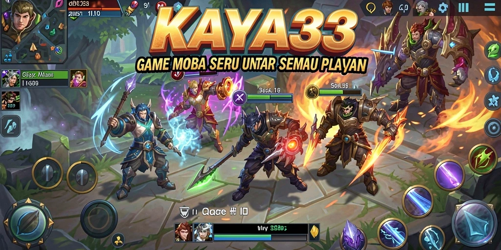 Tampilan gameplay epik dalam pertarungan MOBA.
