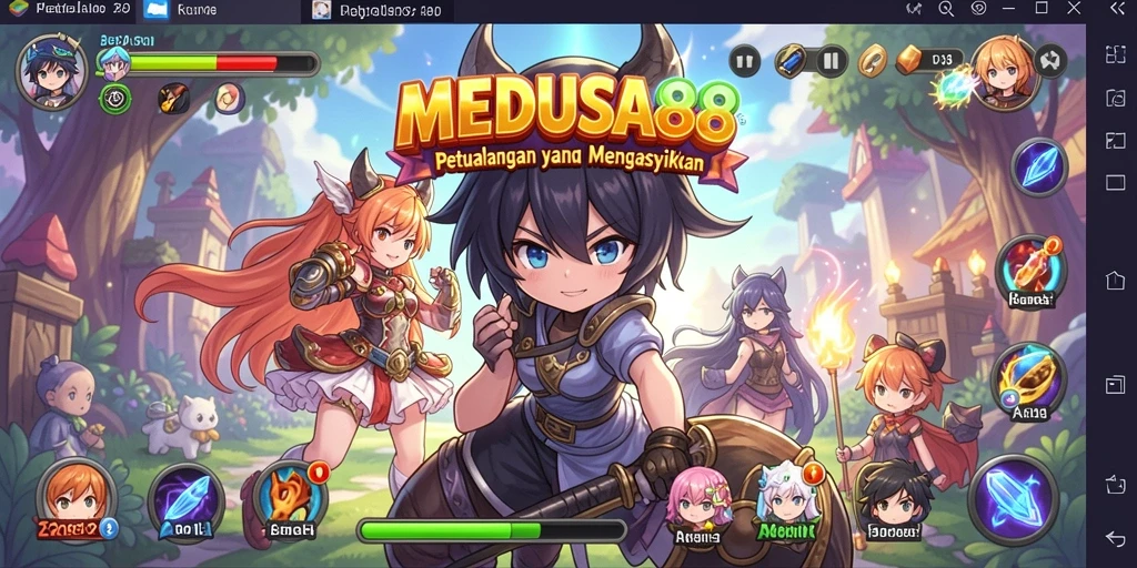 Screenshot gameplay MEDUSA88 yang penuh aksi dan karakter Anime.