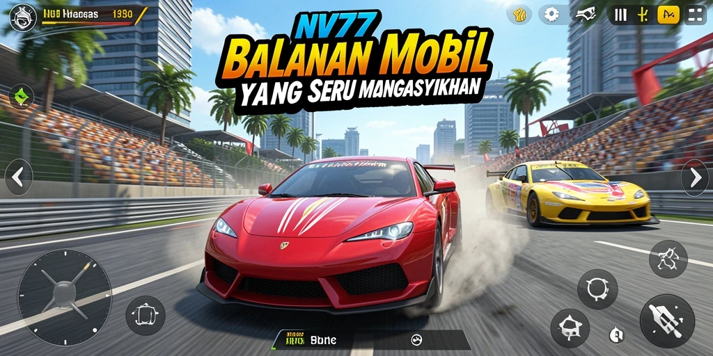 Tampilan gameplay NV77 yang menegangkan saat balapan mobil.