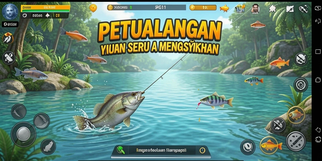Tangkapan layar PG11 yang menampilkan gameplay memancing yang seru dan realistis.