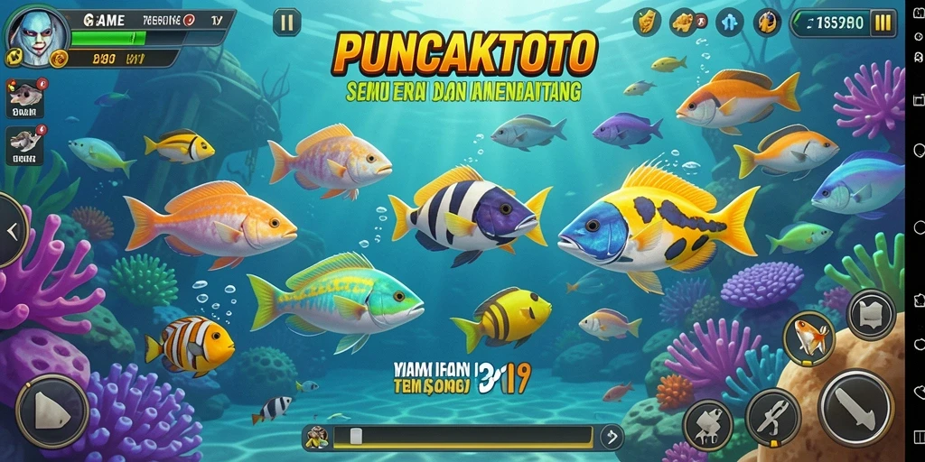 Screenshot PUNCAKTOTO menampilkan aksi seru menembak ikan di lautan.