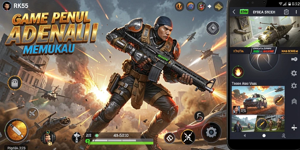 Screenshot utama RK55 menampilkan aksi gameplay yang intens dan mendebarkan.