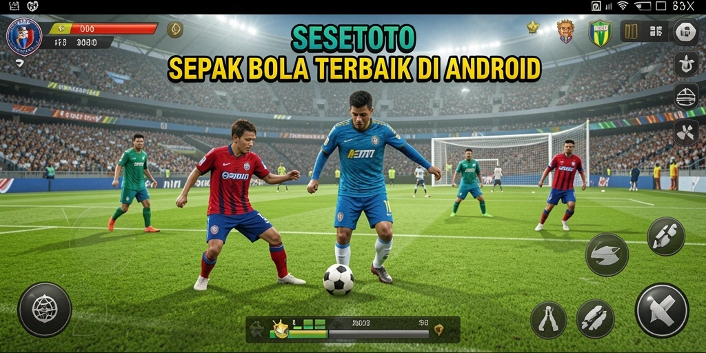 Tampilan gameplay SESETOTO dengan aksi sepak bola yang mendebarkan.