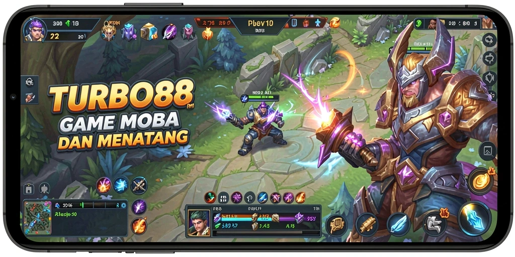 Tampilan seru gameplay MOBA dalam TURBO88 yang dinamis.