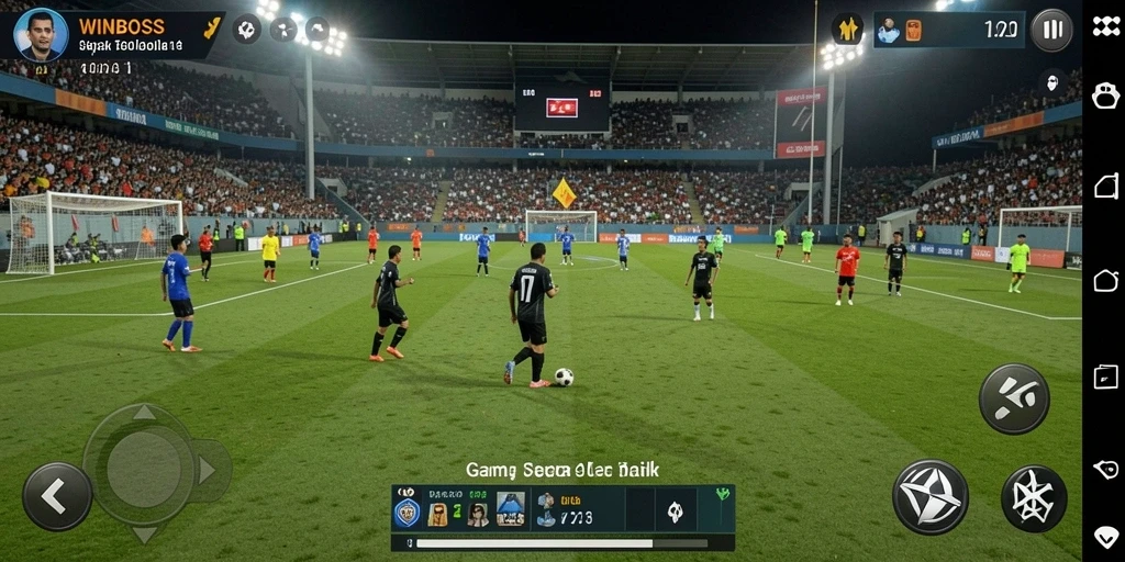 Tampilan gameplay WINBOSS dengan aksi sepak bola yang seru.